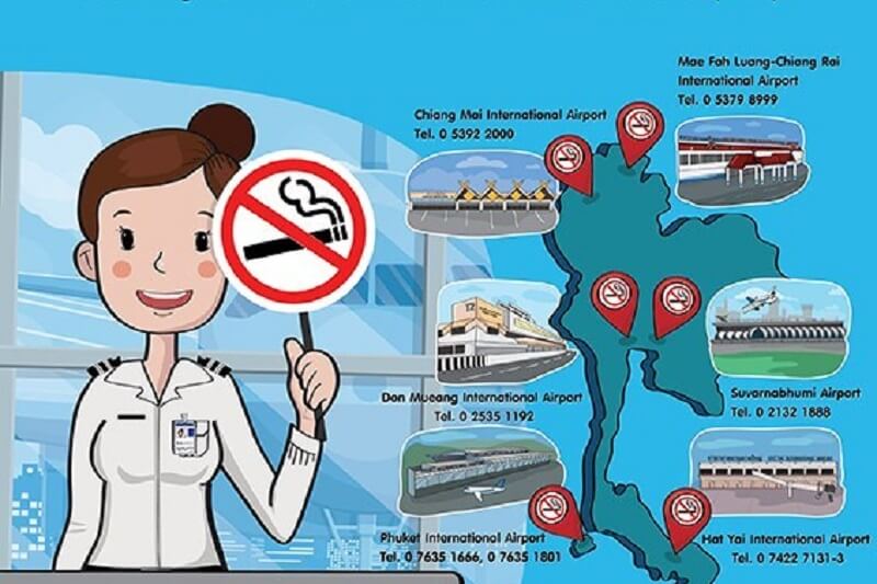 六座泰國機場宣布自2019年2月3日起無吸煙區